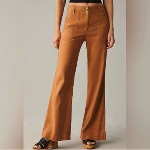 Anthropologie Maeve The Naomi Linen Wide-Leg Pants | Bronze Orange | Size 10